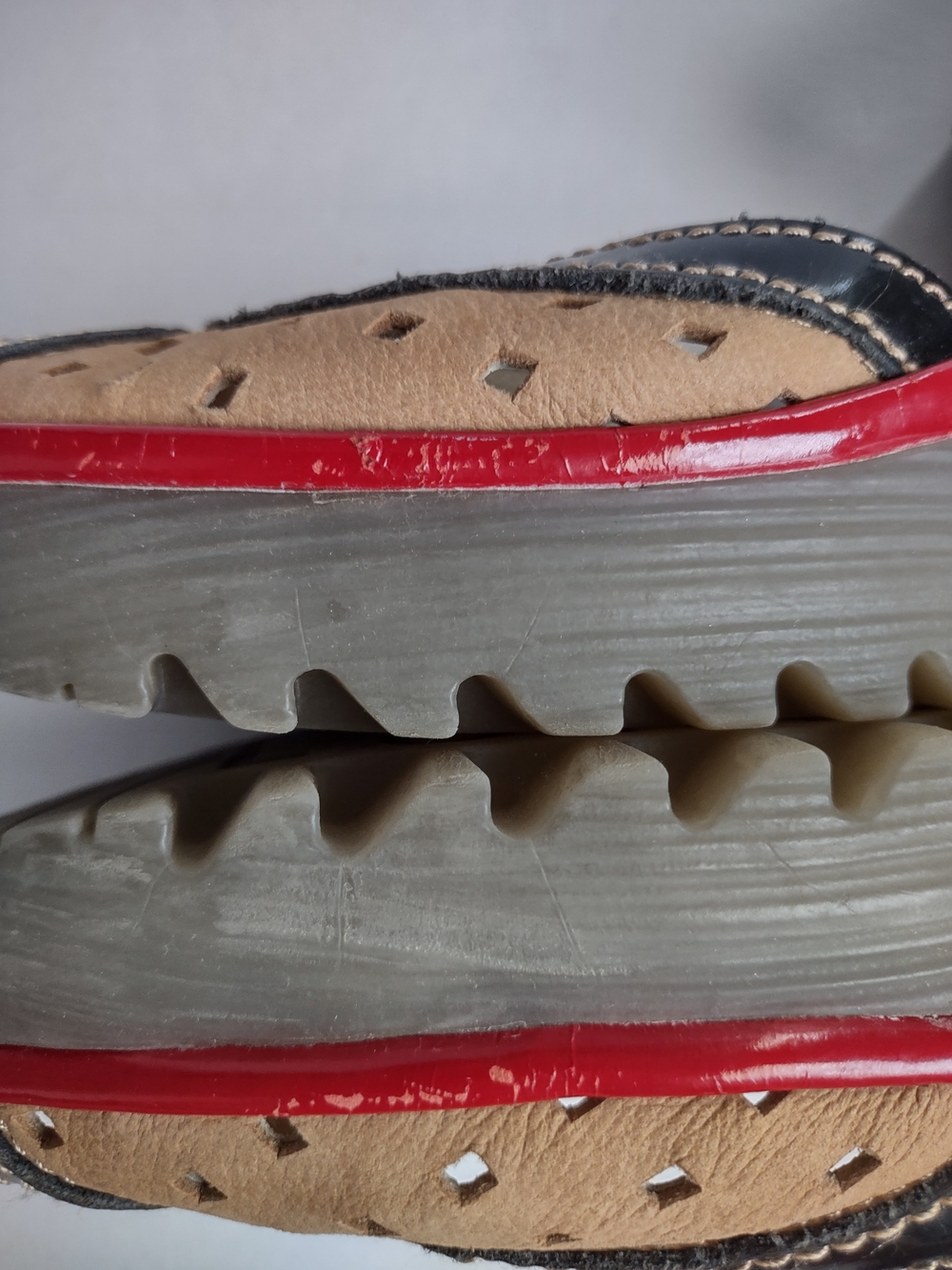 Fly London Tan and Black Wedge Sandals with Red Trim - Picture 9 of 10